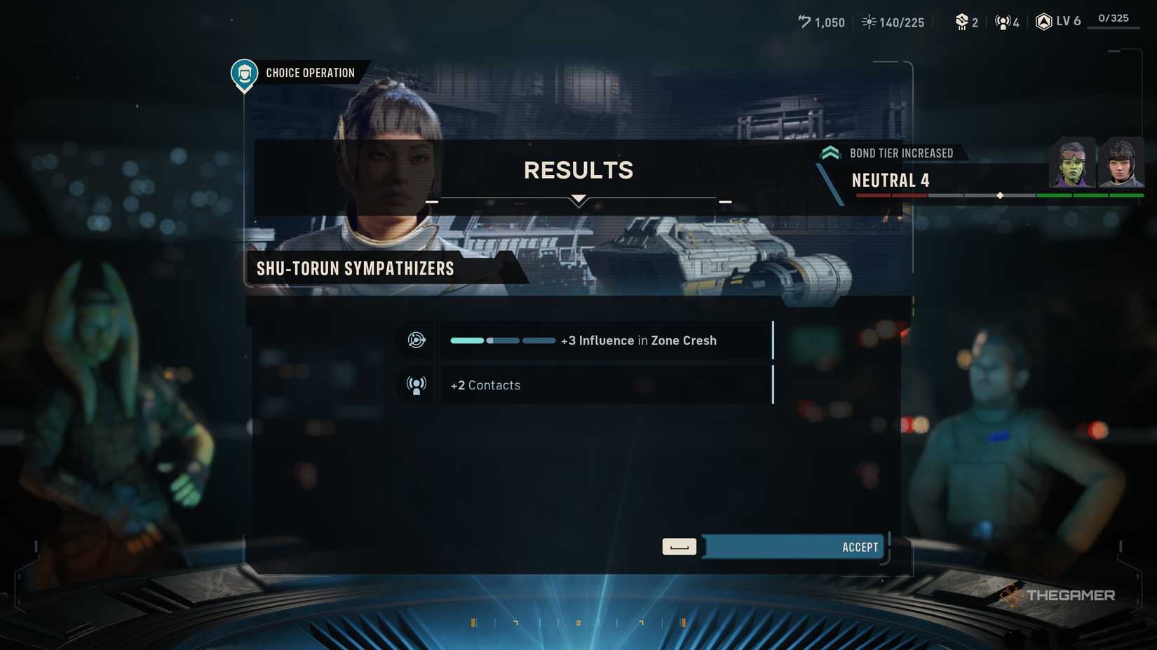 A player earning Influence and Contacts in Star Wars Zero Company.