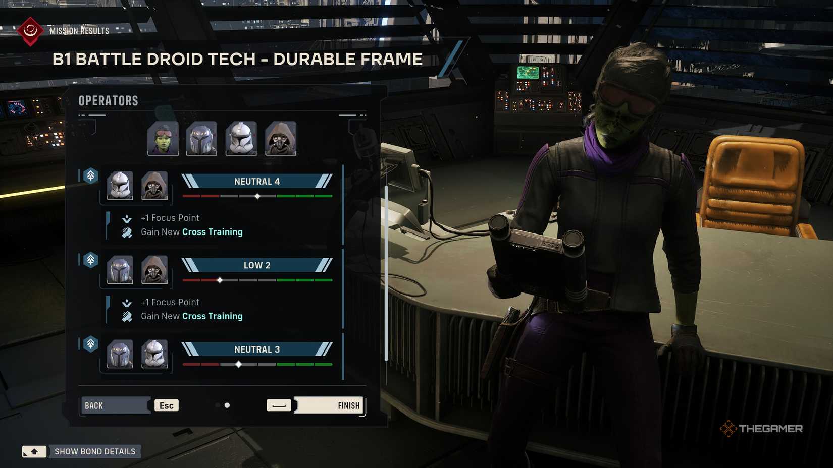 A player increasing their operators bonds in Star Wars Zero Company.