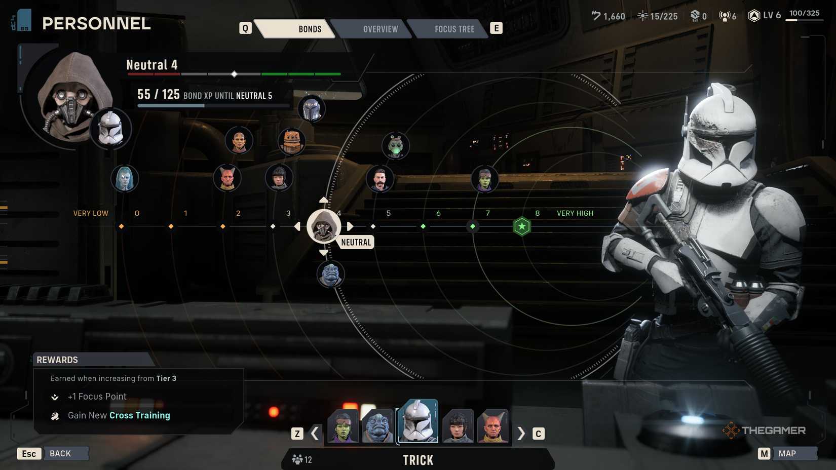 A player increasing their operators bonds in Star Wars Zero Company.