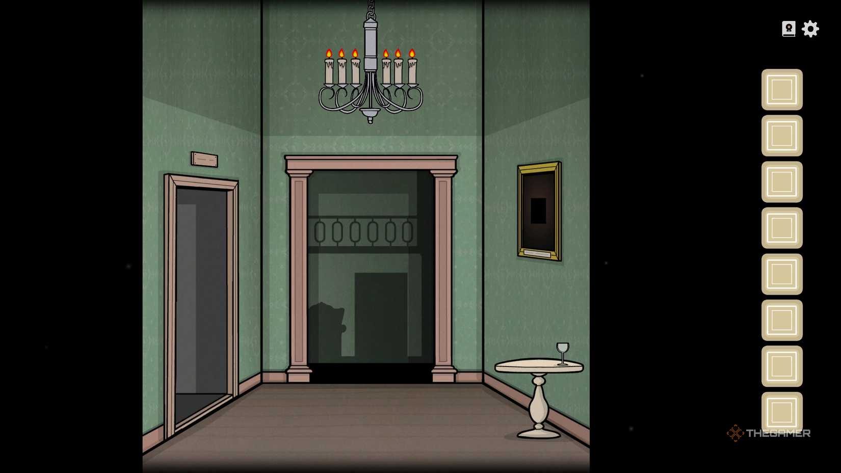 A glass on the table in Servant of the Lake.