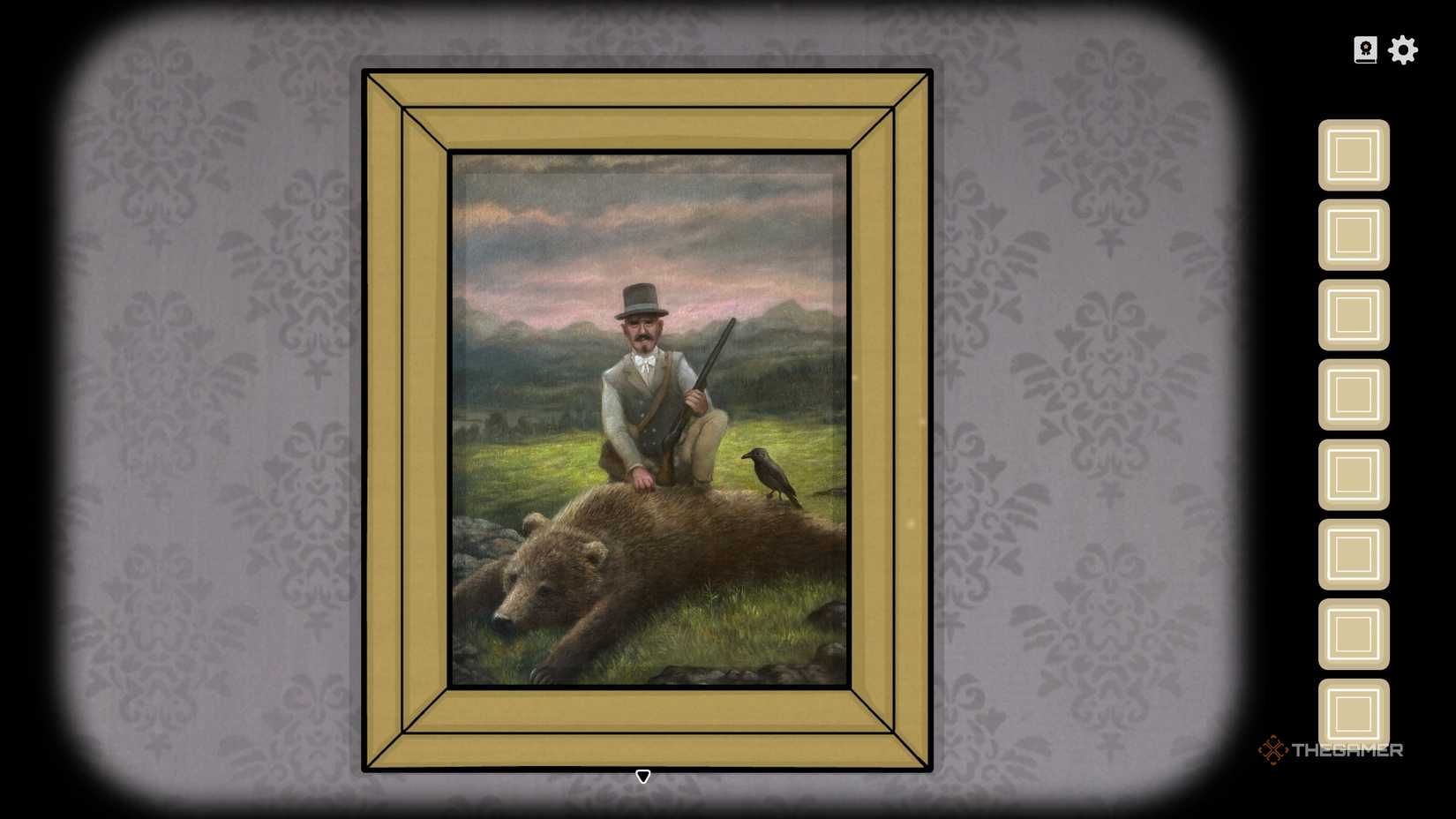 Aldous and a bear in a painting in Servant of the Lake.