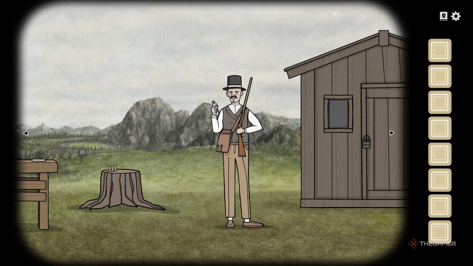 Aldous with his rifle in Servant of the Lake.