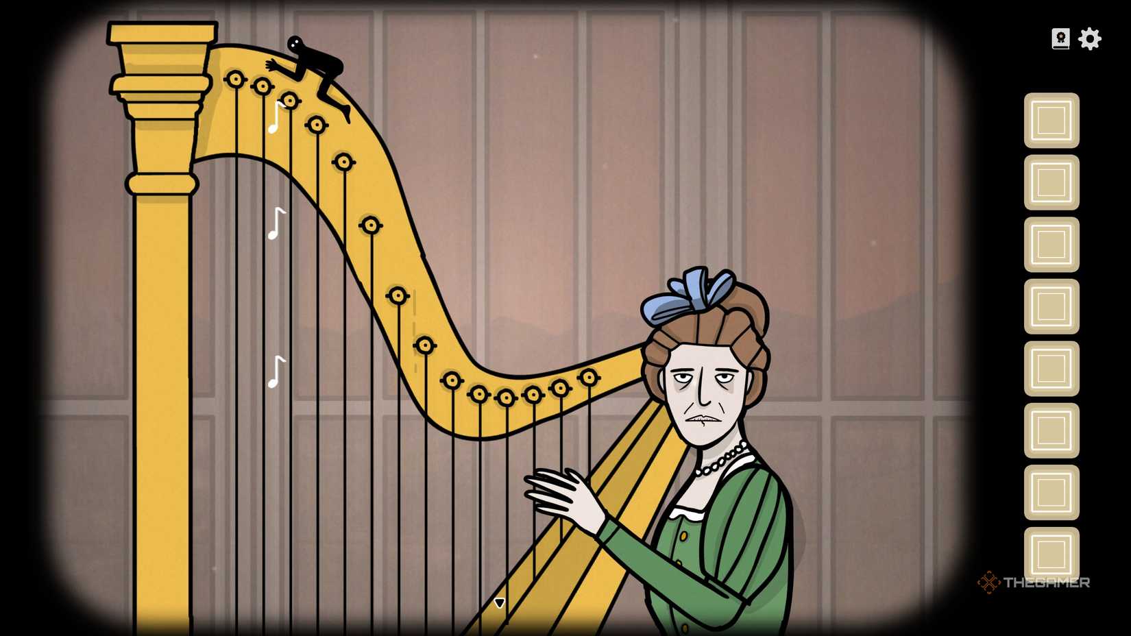 Alexandra and the harp in Servant of the Lake.