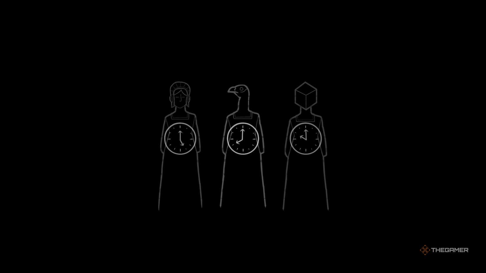 All three statues and their clocks in Servant of the Lake.