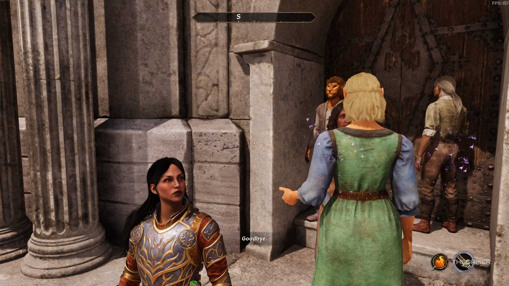 An Imperial character in Oblivion Remastered standing in a street with several NPCs