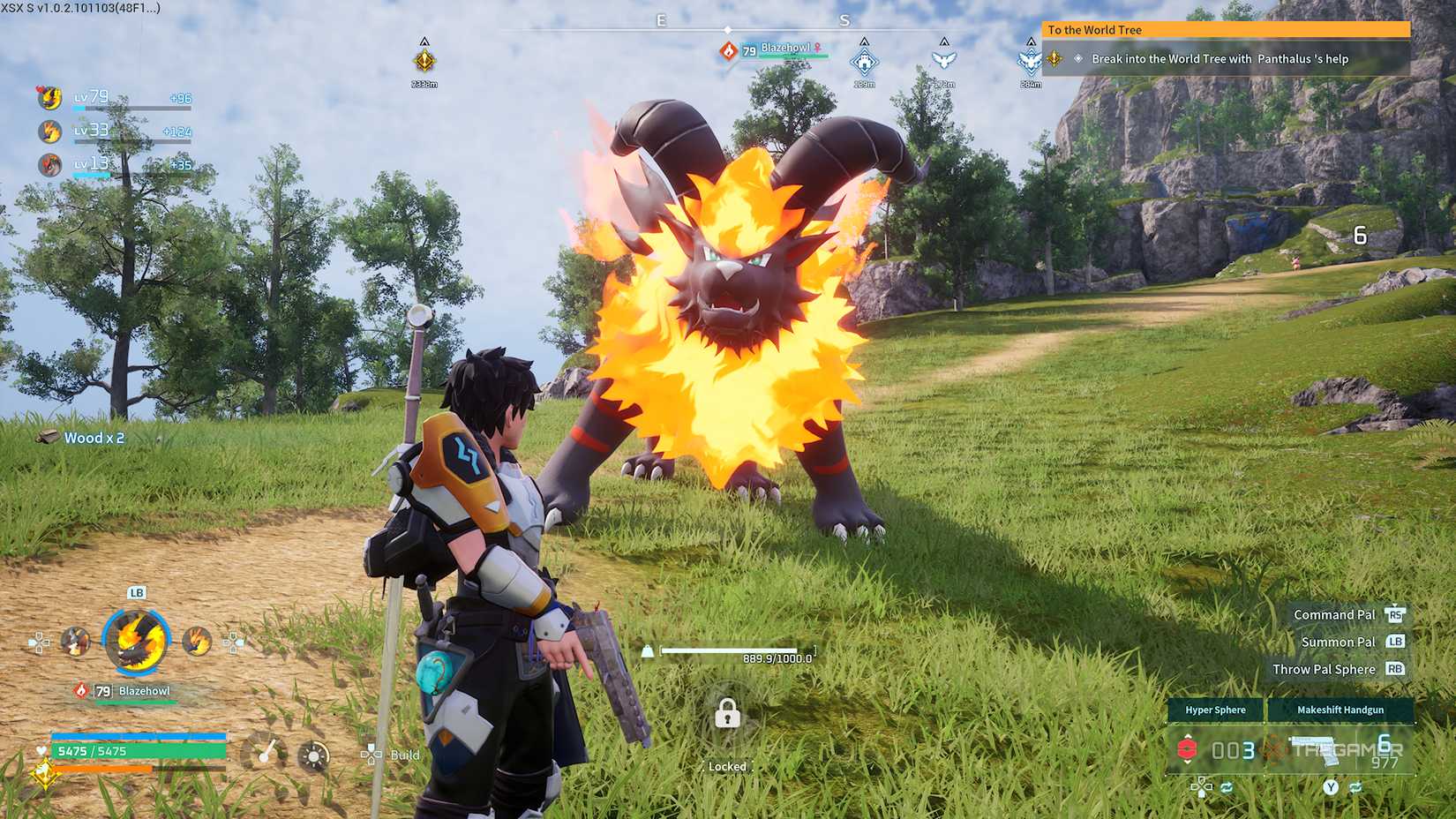 Blazehowl out of his sphere in Palworld.