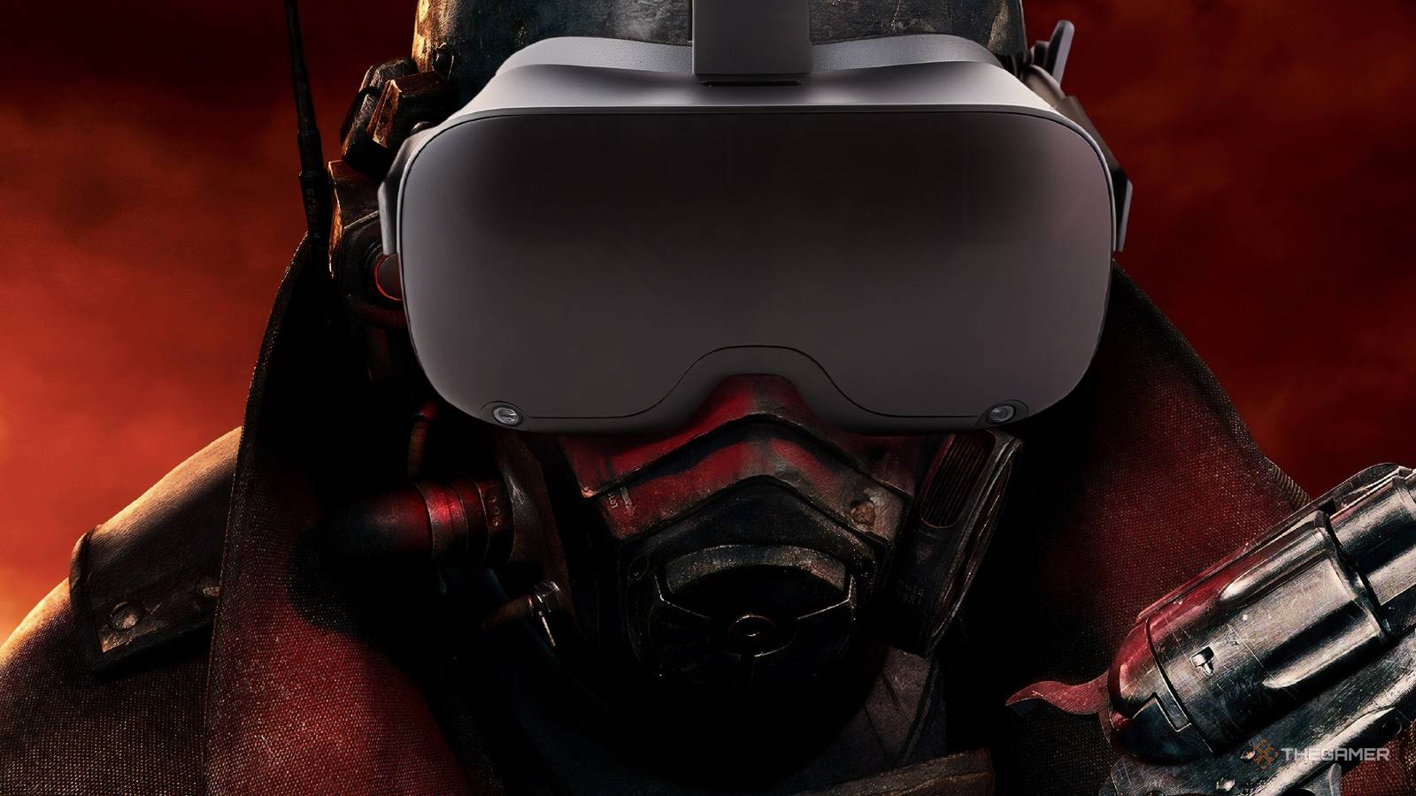 Fallout New Vegas NCR ranger wearing a VR headset.