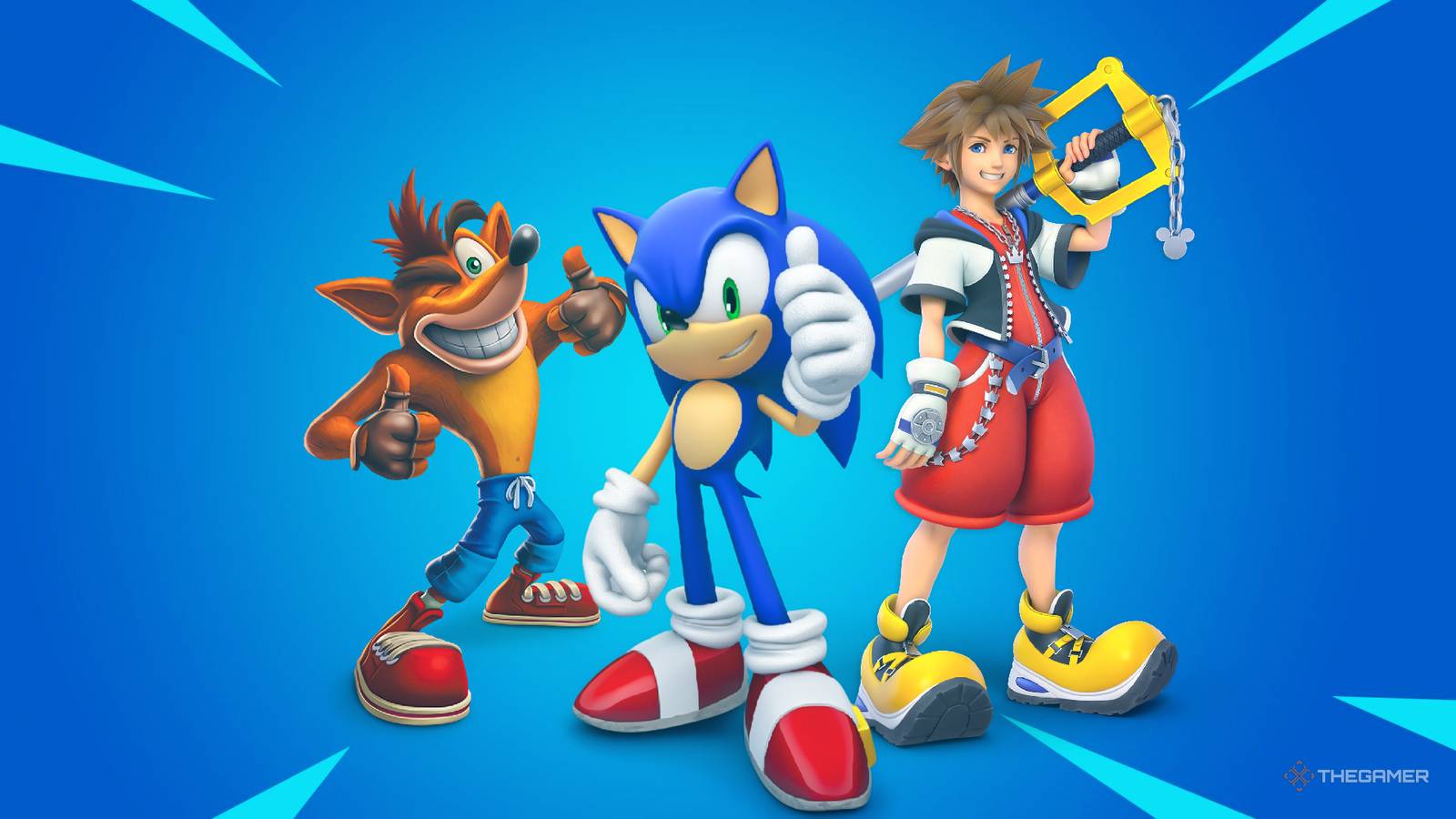 An image showing Crash Bandicoot, Sonic the Hedgehog, and Sora.