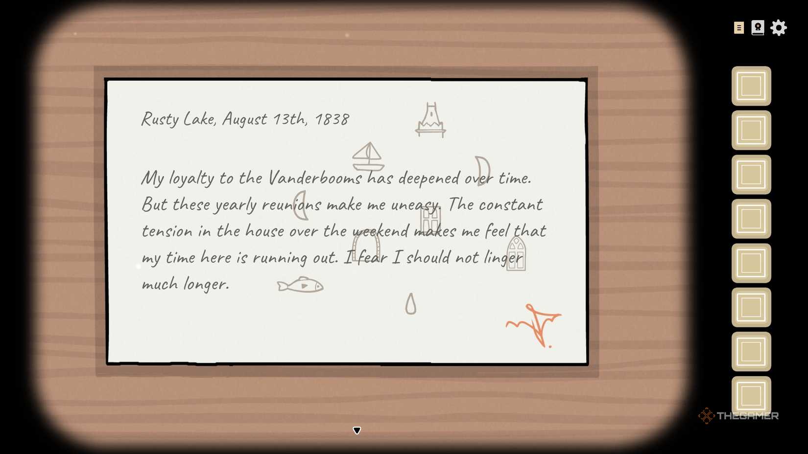 Fourth note from Kate's brother in Servant of the Lake.