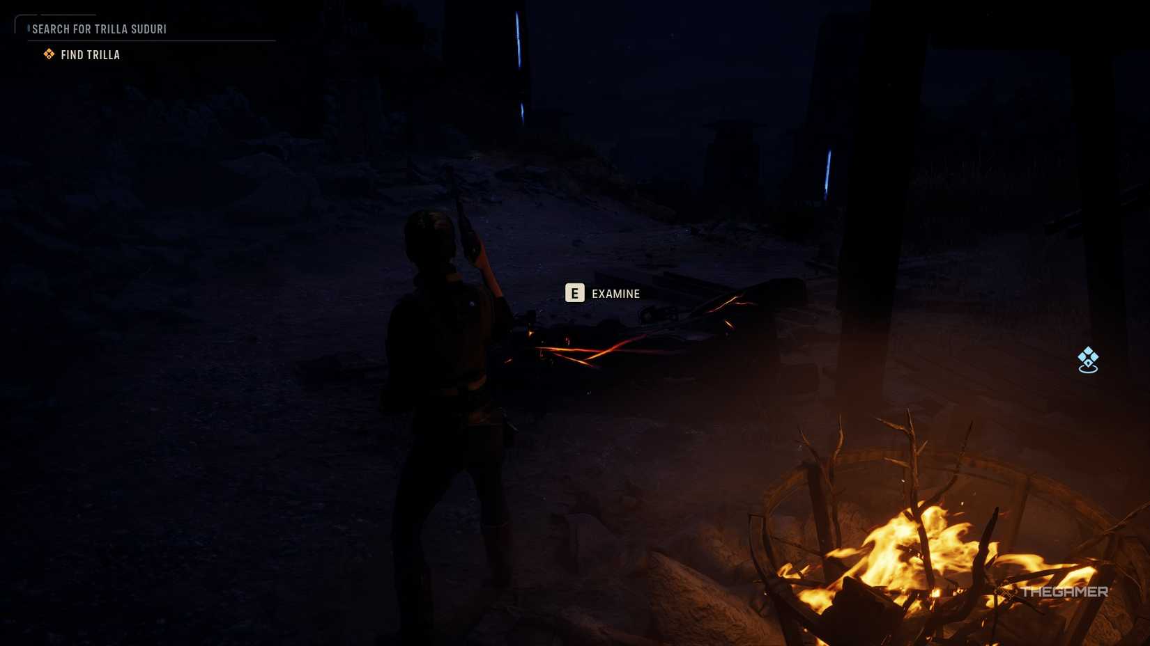 Hawks in Star Wars Zero Company. They are standing near a fire and a destroyed bike