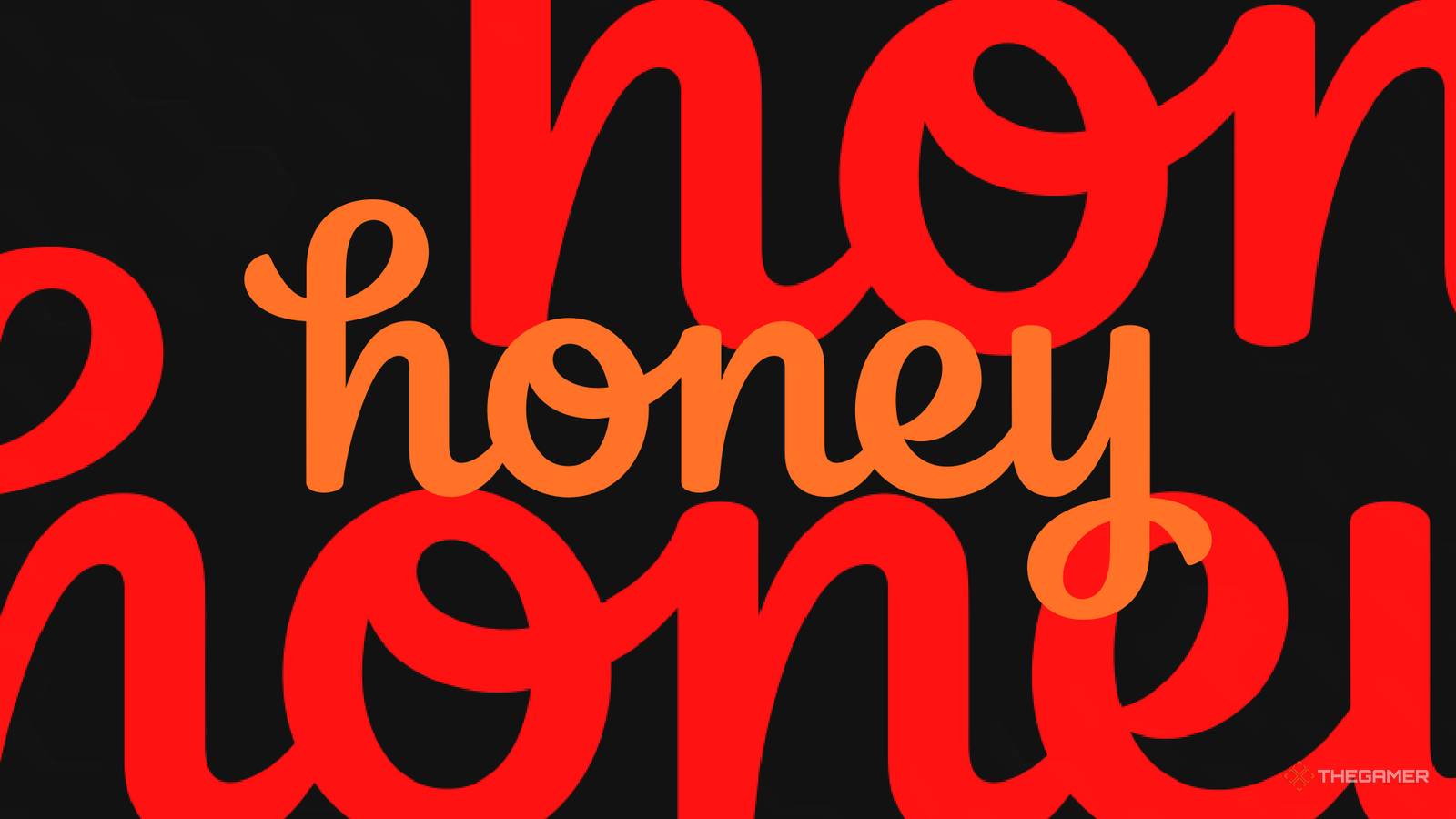 Honey logo over a black background with the logo in red blown up above and below.
