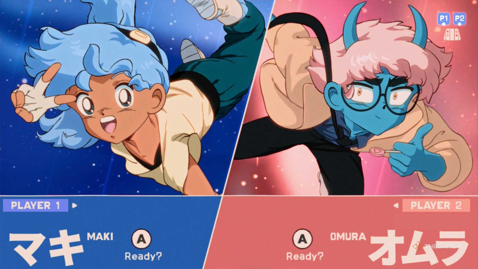 Maki and Omura on the player select screen of Orbitals.