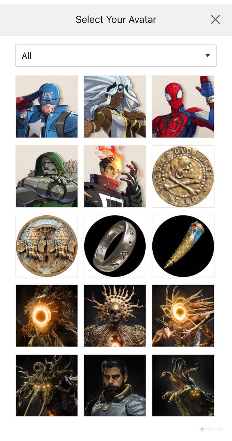 A selection of Marvel Tokon: Fighting Souls PlayStation avatars.