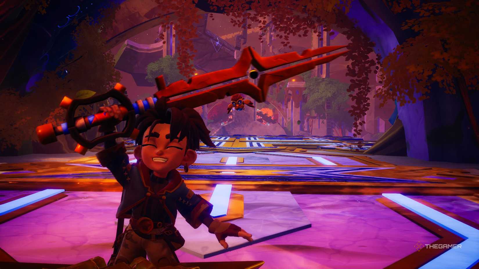Zirian holding up the Mineturo in Duskfade.