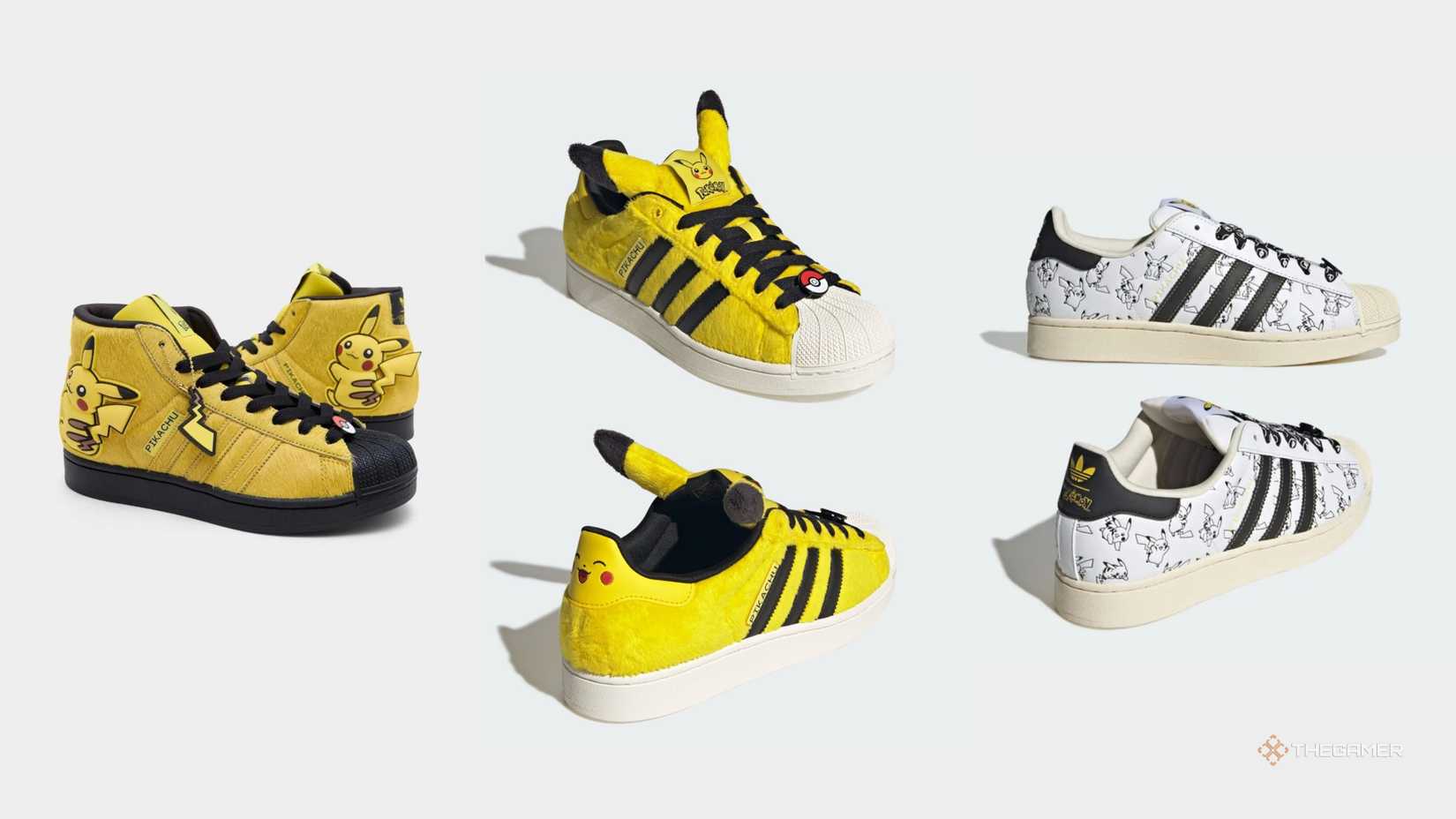 all three pairs of pikachu pokemon adidas sneakers.