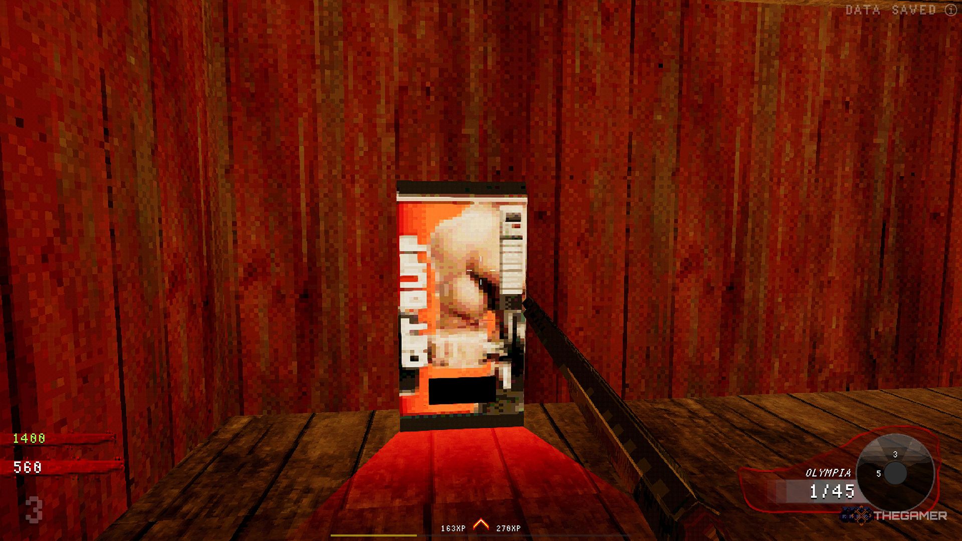 Nazi Zombies player looking at a juggernaut-style perk machine in a barn.
