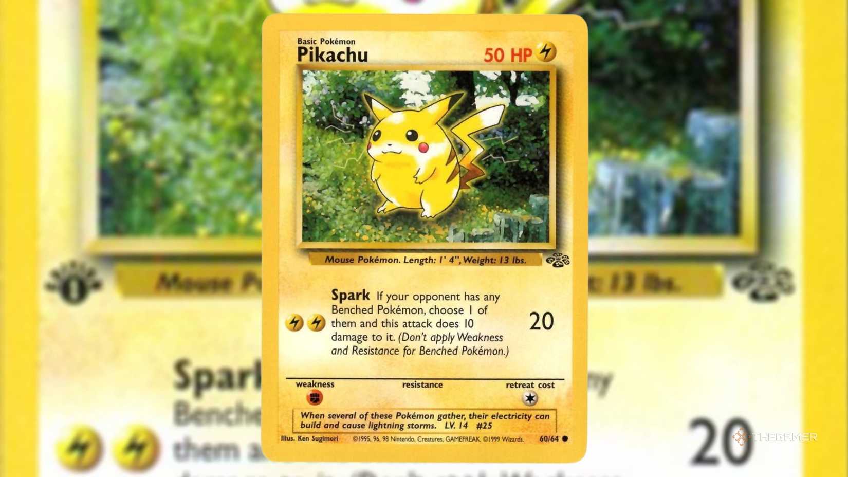 pikachu card from the pokemon tcg jungle expansion.