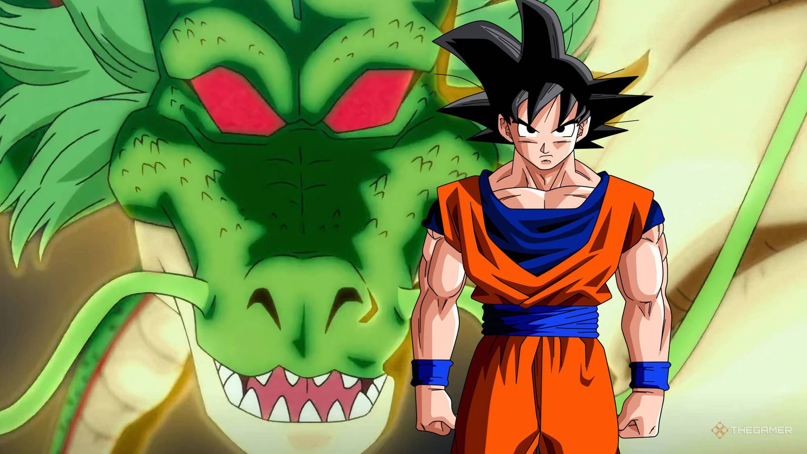 goku standing in front of shenron.
