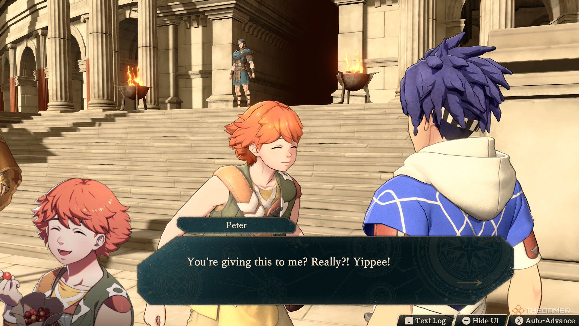 Peter saying that he likes a gift from Cai in Fire Emblem Fortune's Weave.