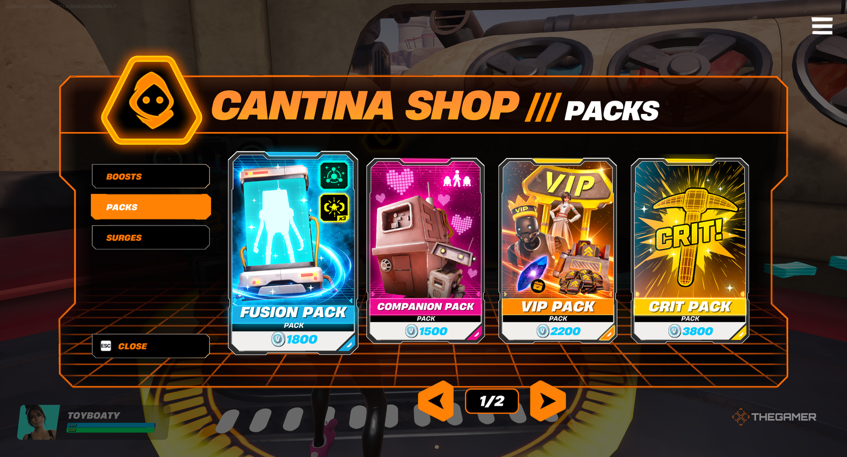 Fusion pack being shown in the Cantina Shop in Fortnite Droid Tycoon.
