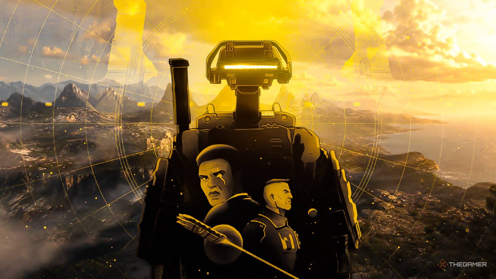 a combination of starfield characters over the elder scrolls 6 teaser.