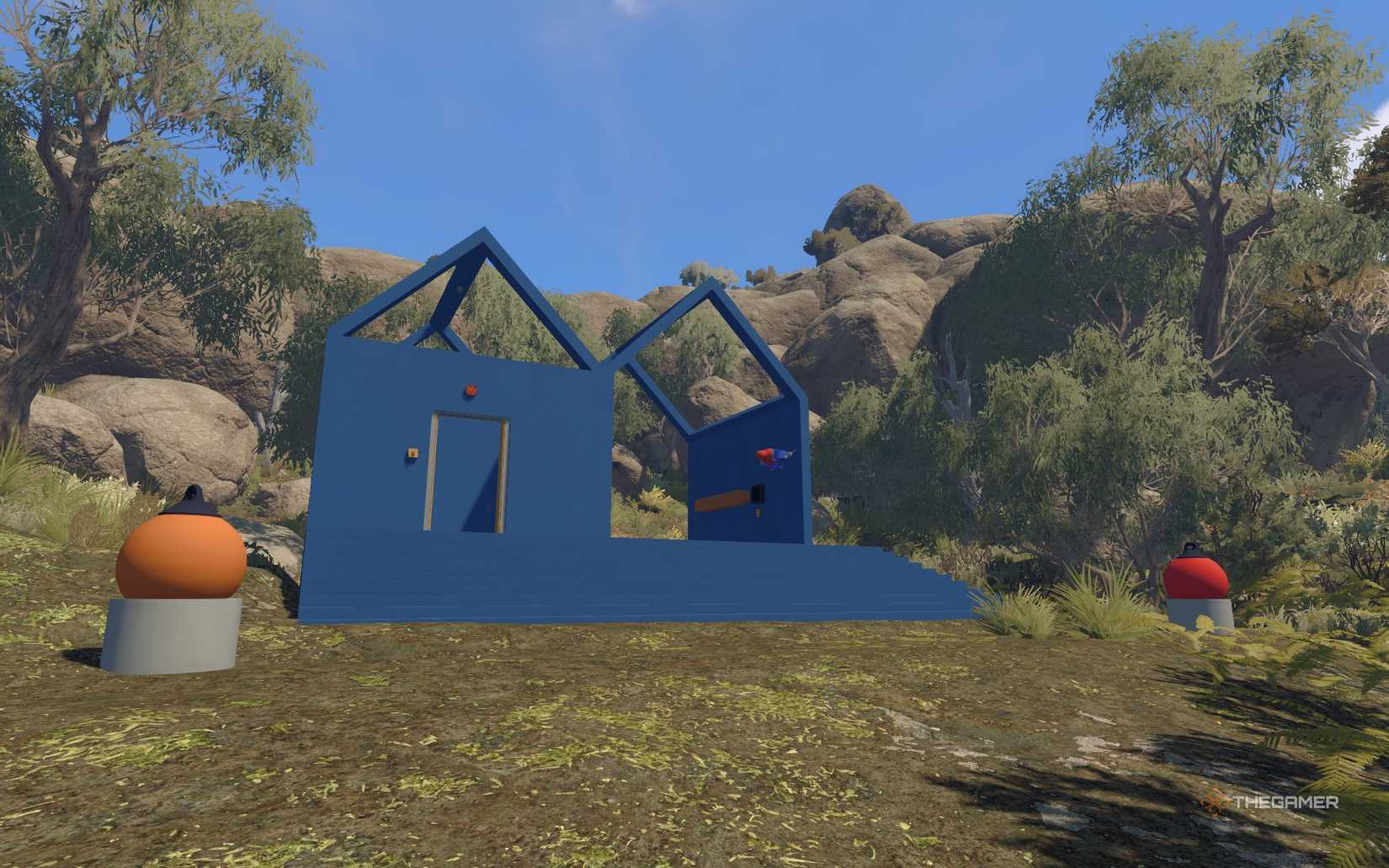 Edificio blu con il puzzle di abbinamento immagini in Big Walk