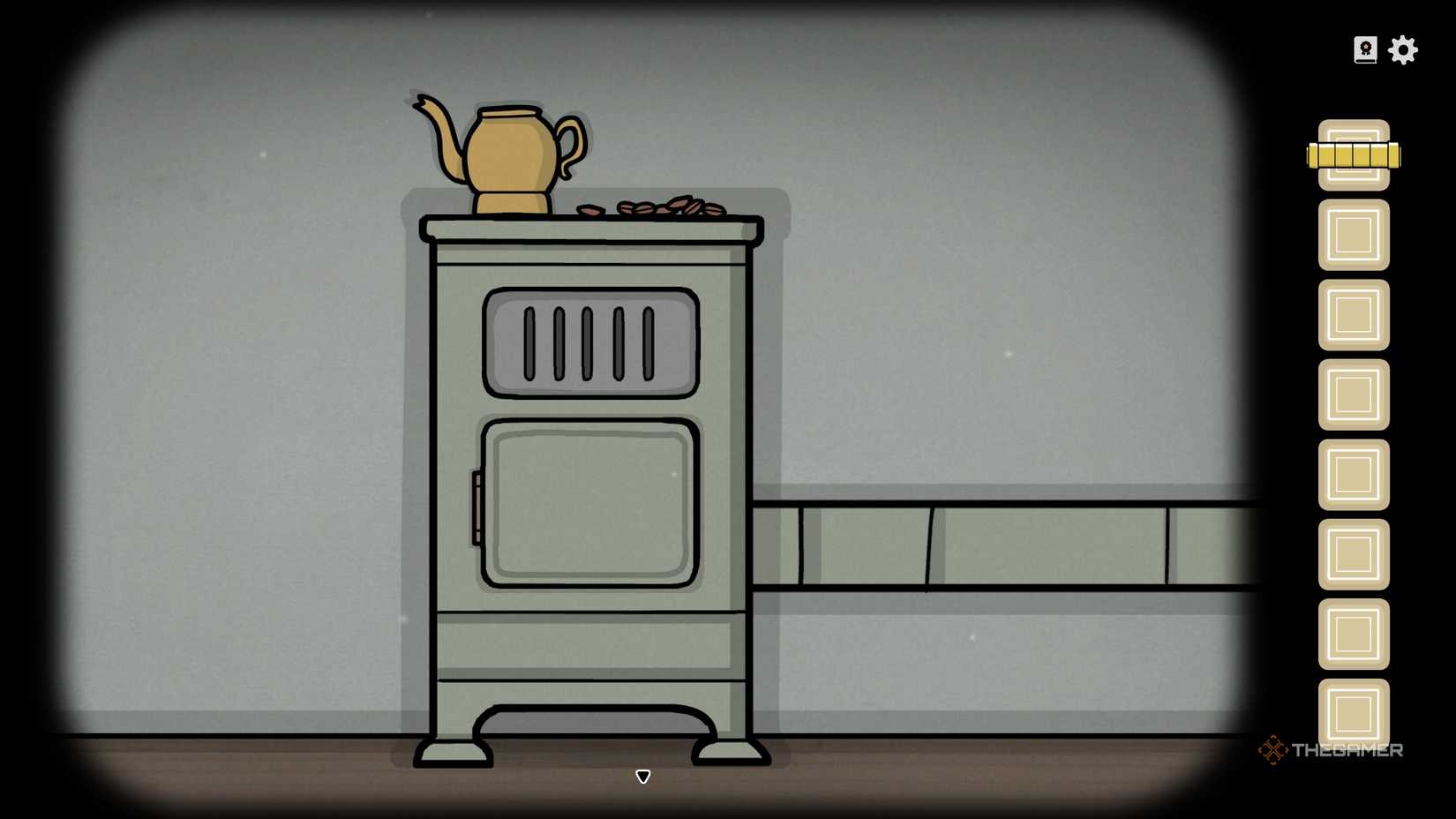 The coffee beans on the stove in Servant of the Lake.