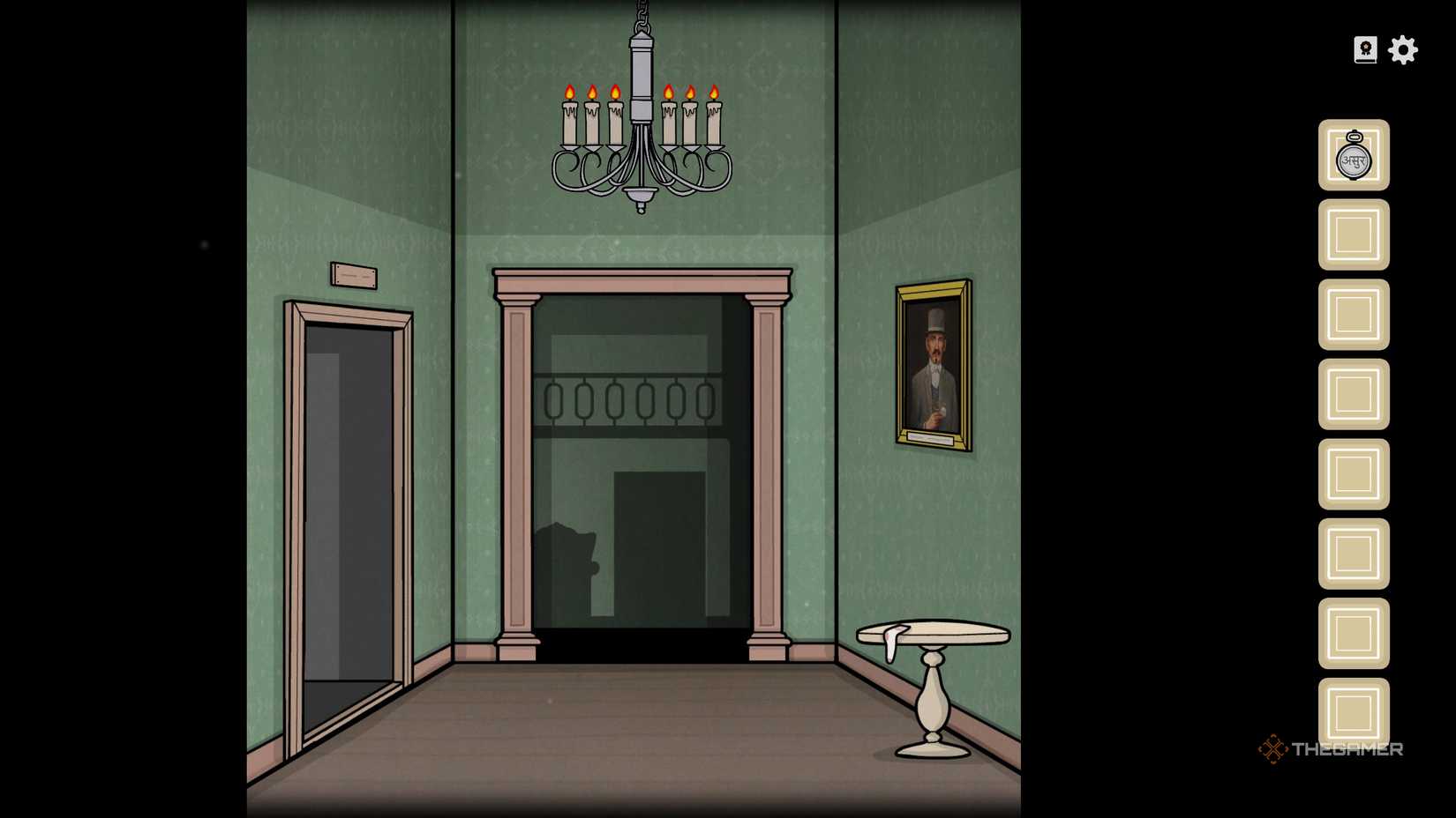 The hallway with a sock on the table in Servant of the Lake.