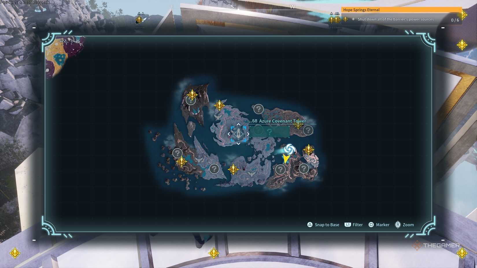 The map location for the Azure Covenant Tower in Palworld.