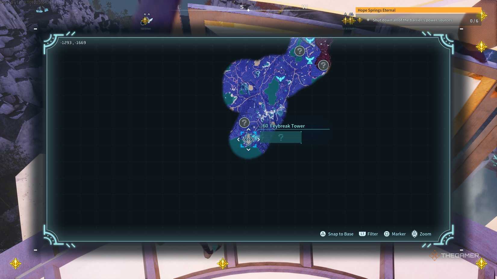 The map location for the Feybreak Tower in Palworld.