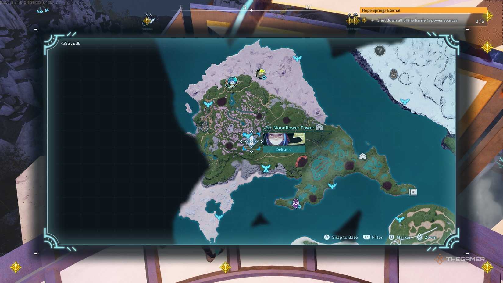 The map location for the Moonflower Tower in Palworld.
