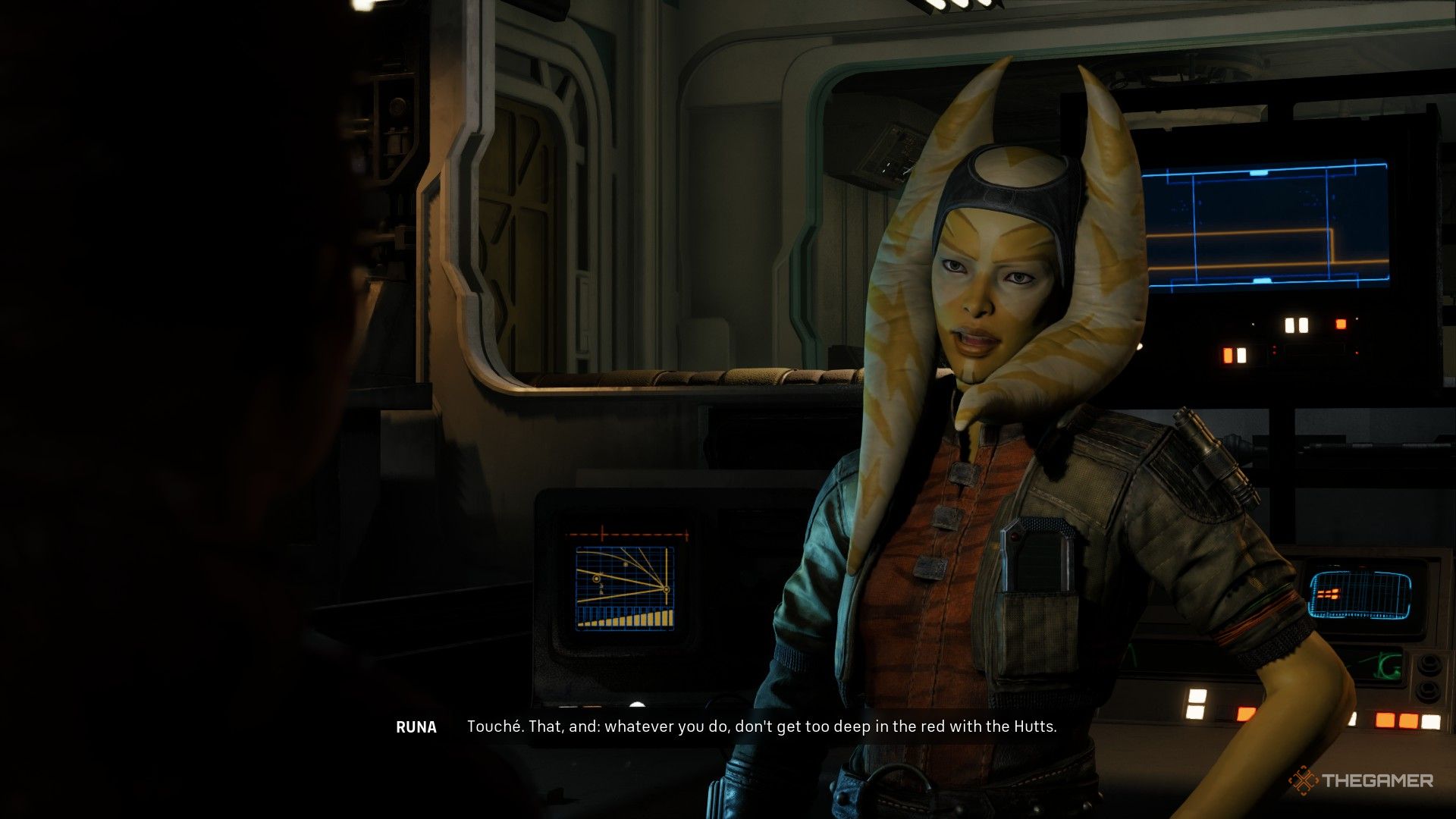 The player speaking to Runa in Star Wars Zero Company. She is a green alien
