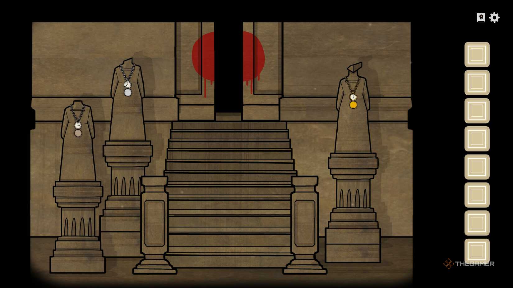 The timepiece puzzle with the statues in Servant of the Lake.