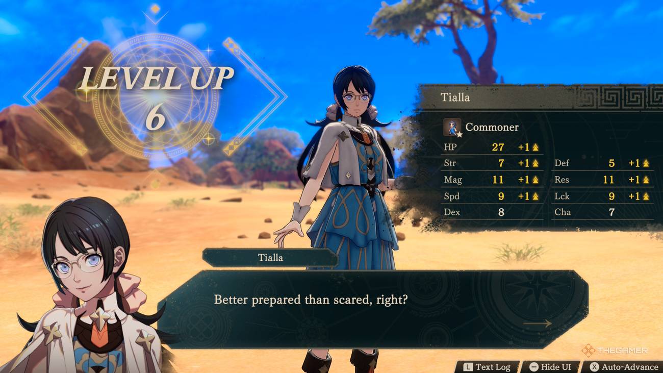 Tialla levelling up in the Commoner class in Fire Emblem Fortune's Weave.