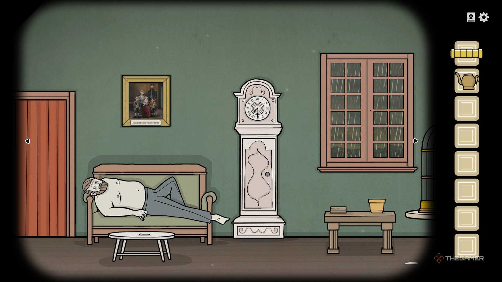 William asleep on the couch in Servant of the Lake.