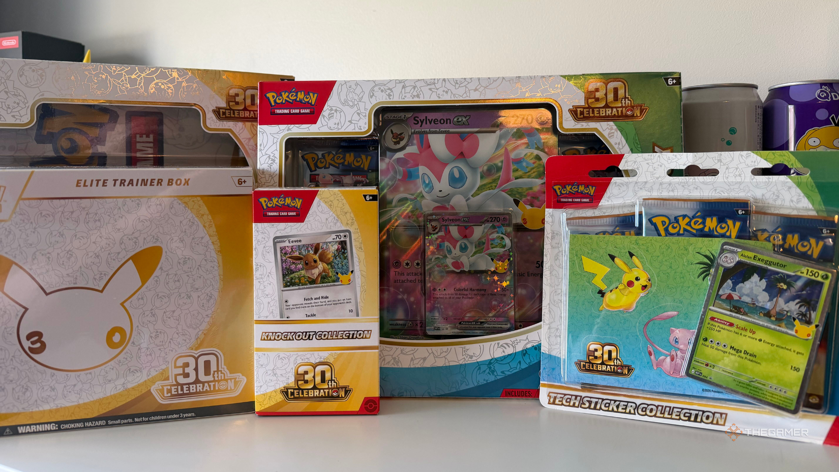 A selection of 30th anniversary pokemon tcg products.