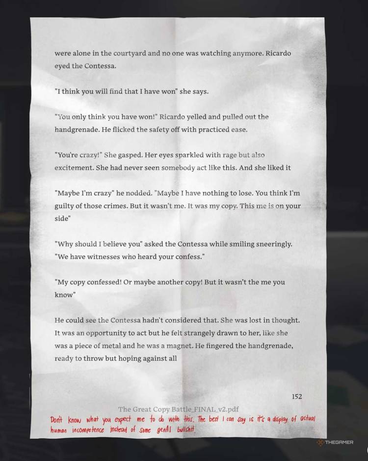 A note in Control Resonant that makes fun of AI.