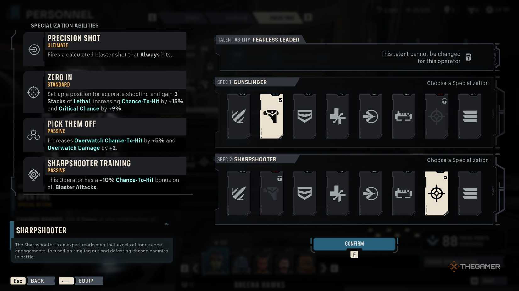 A player picking the best specializations for Hawks in Star Wars Zero Company.