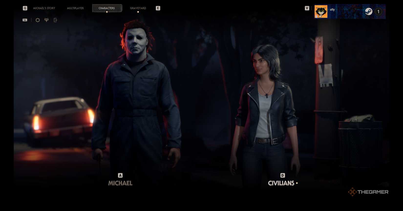 Michael and  Rachel in Halloween: The Game lobby screen.