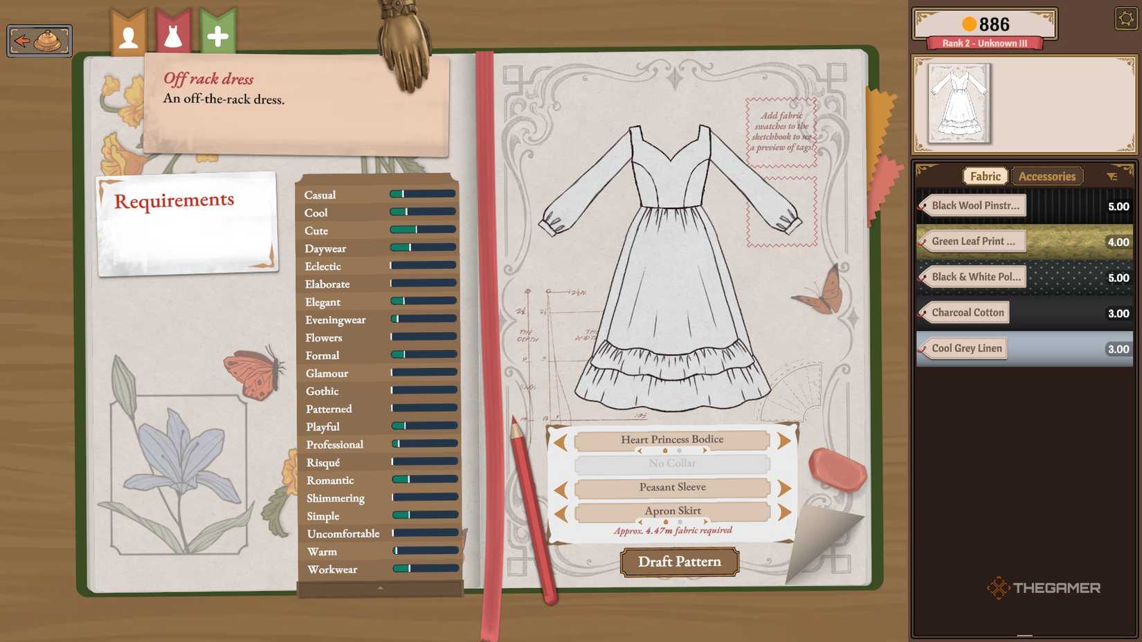 Looking at a dress pattern in Dressmaker.