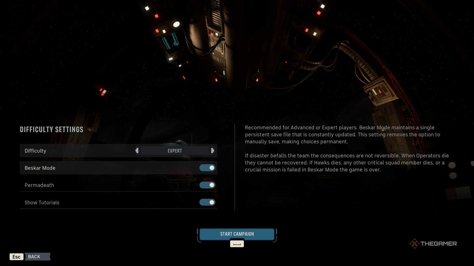 A player picking Beskar mode difficulty in Star Wars Zero Company.