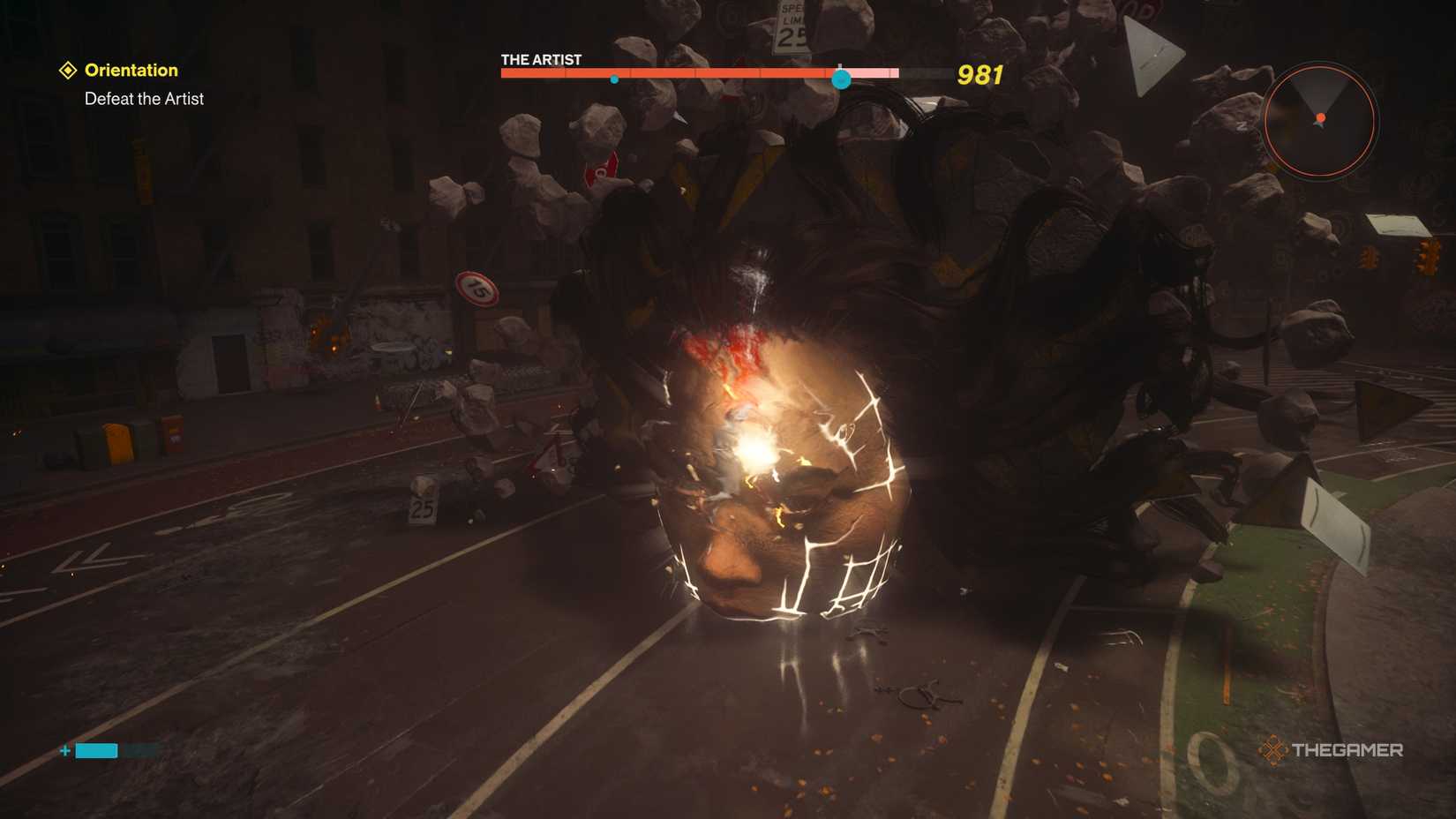 A player beating The Artist boss in Control Resonant.
