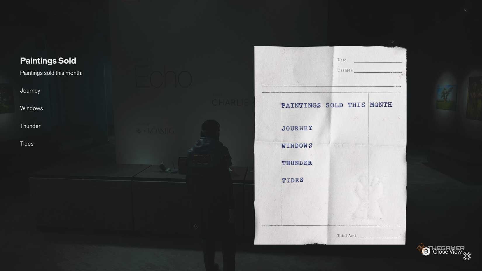 A player completing the Painting Sold secret puzzle in Control Resonant.