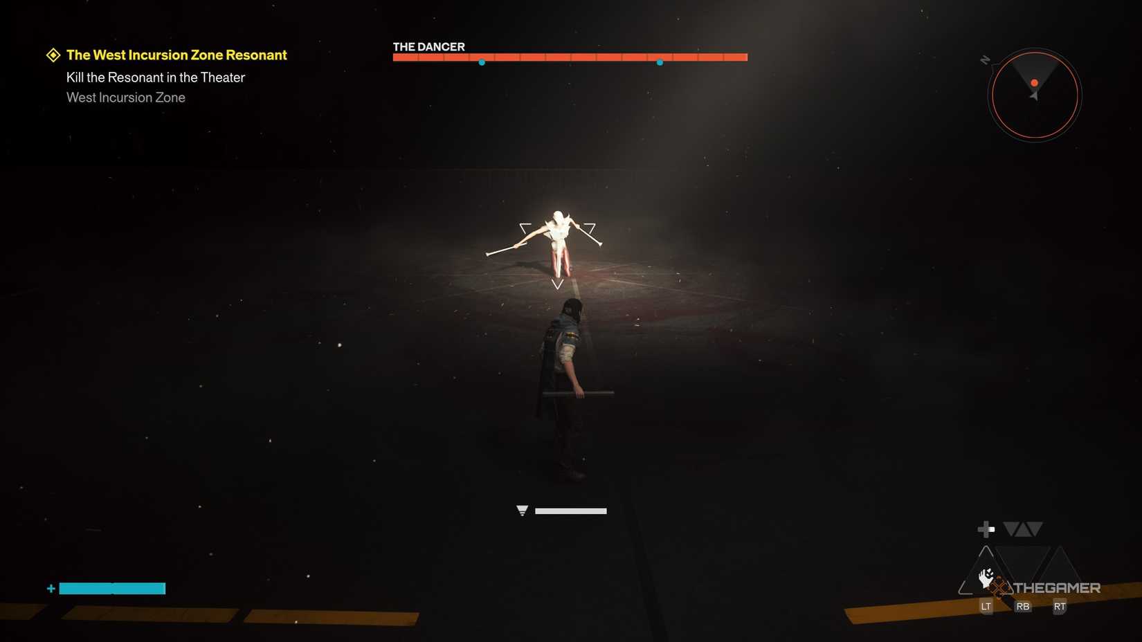 A player beating The Dancer boss in Control Resonant.