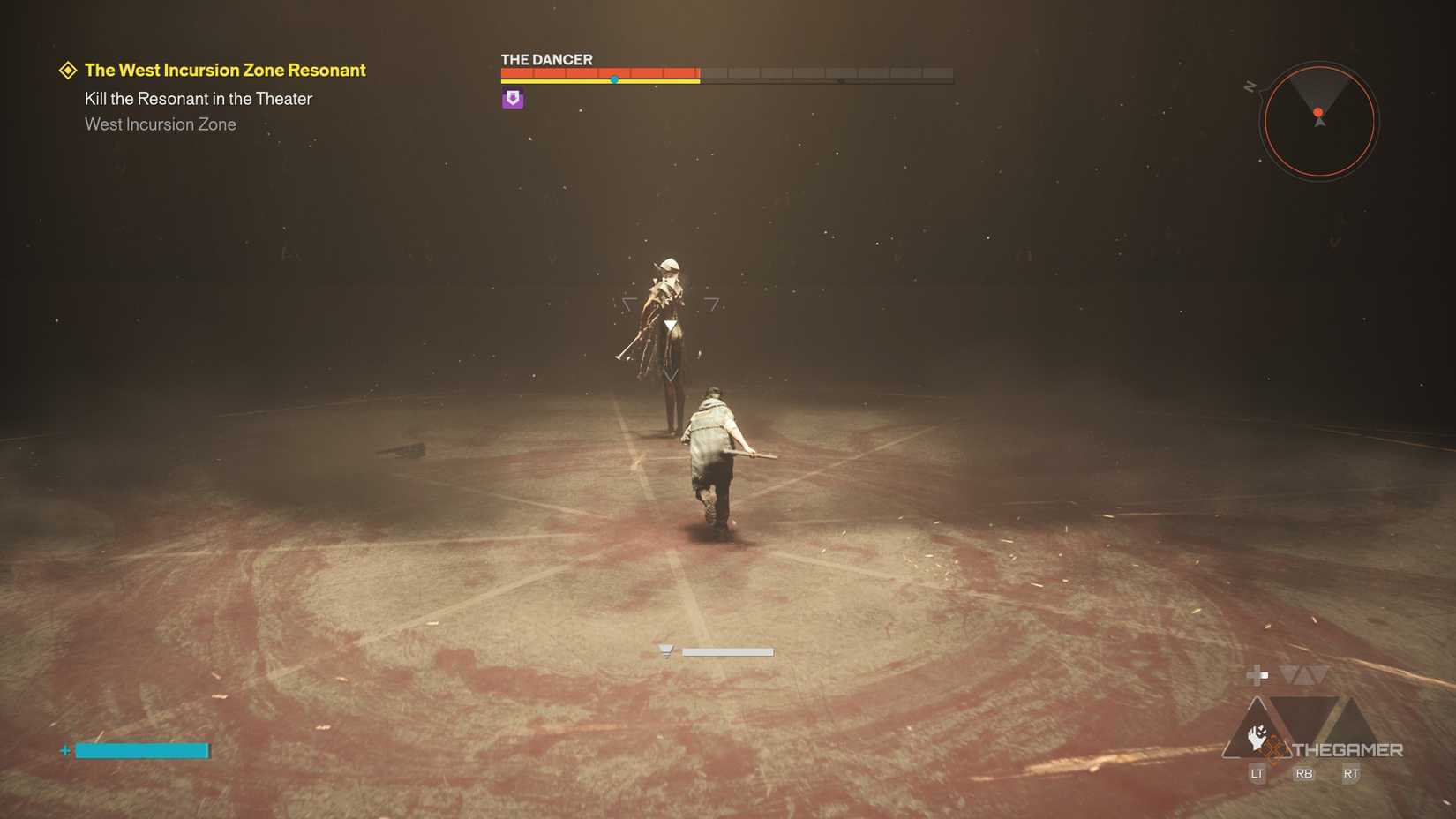 A player beating The Dancer boss in Control Resonant.