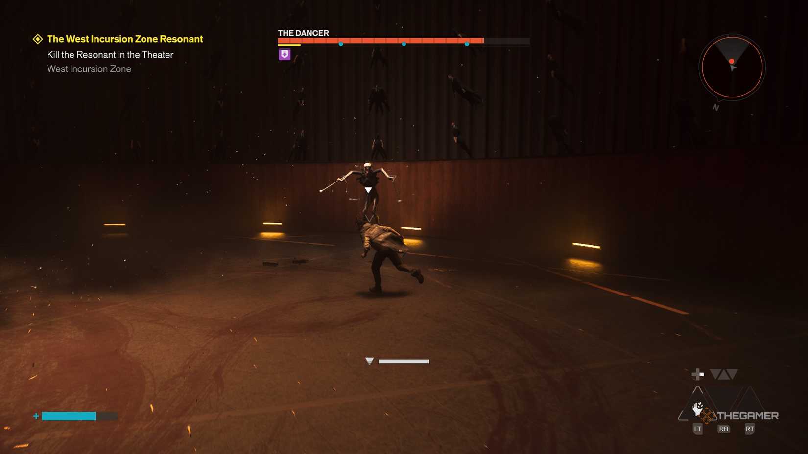 A player beating The Dancer boss in Control Resonant.