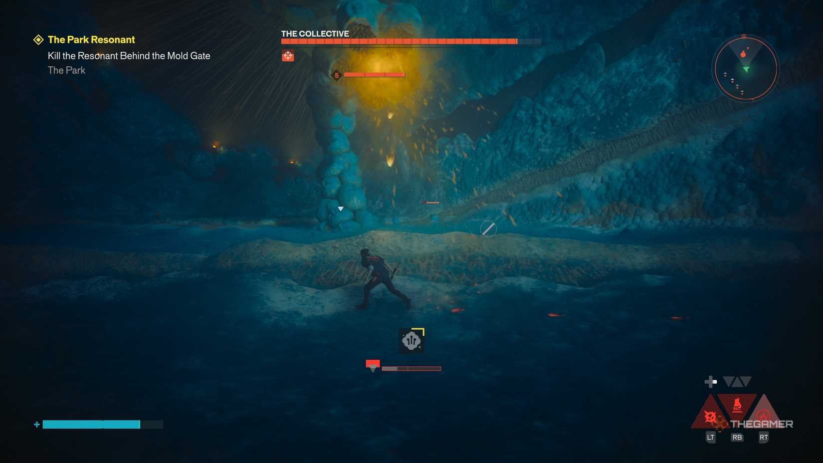 A player defeating The Collective boss in Control Resonant.