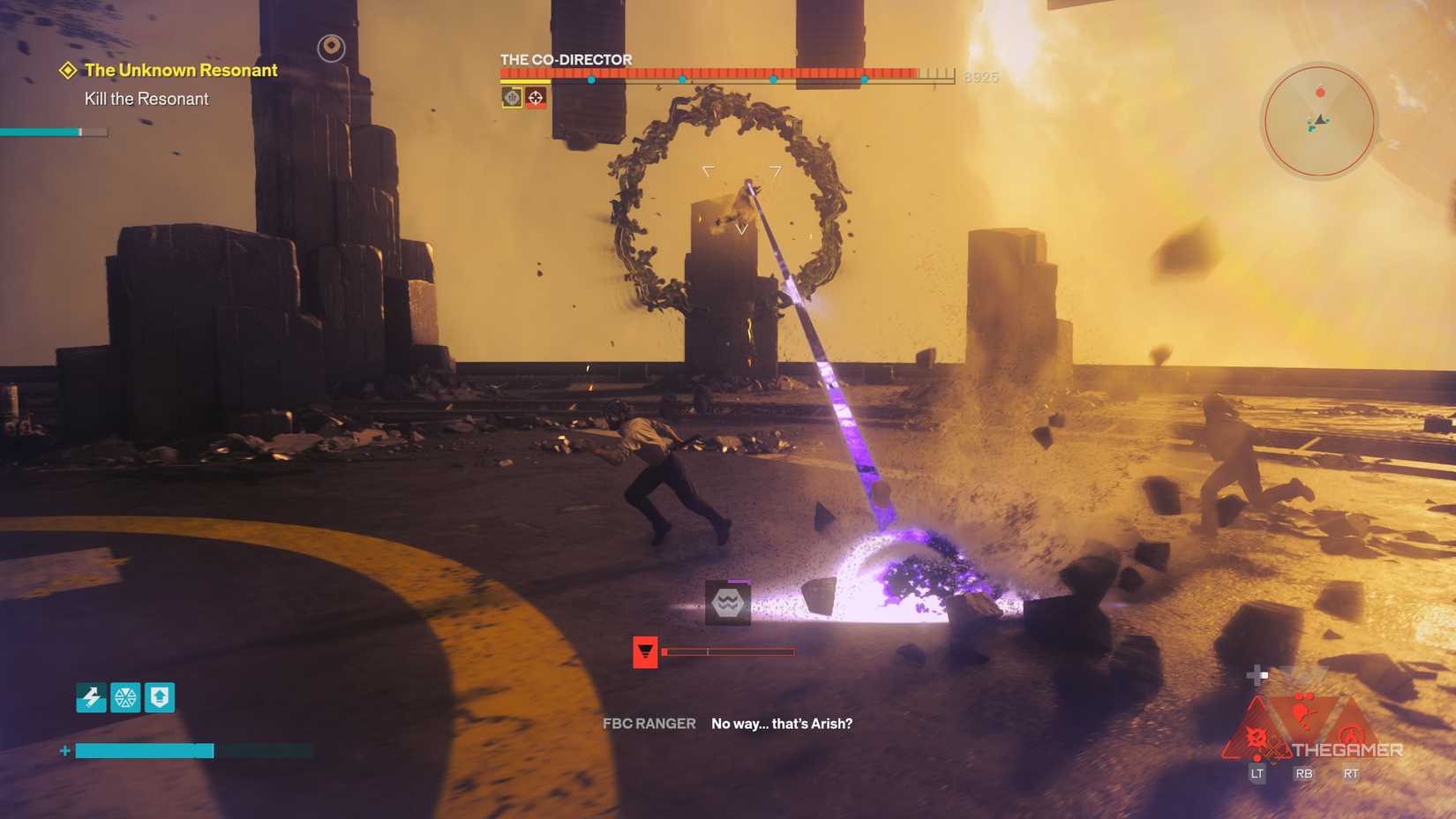 A player beating The Co-Director boss in Control Resonant.