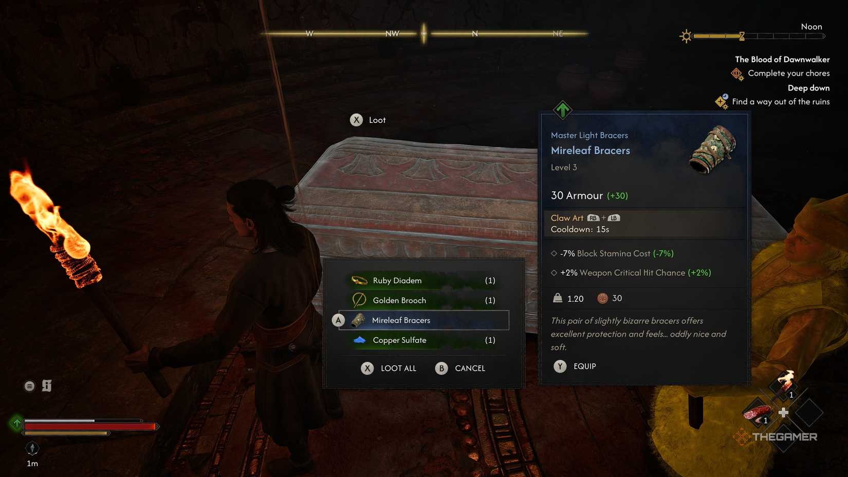 A player completing the Deep Down quest in The Blood of Dawnwalker.