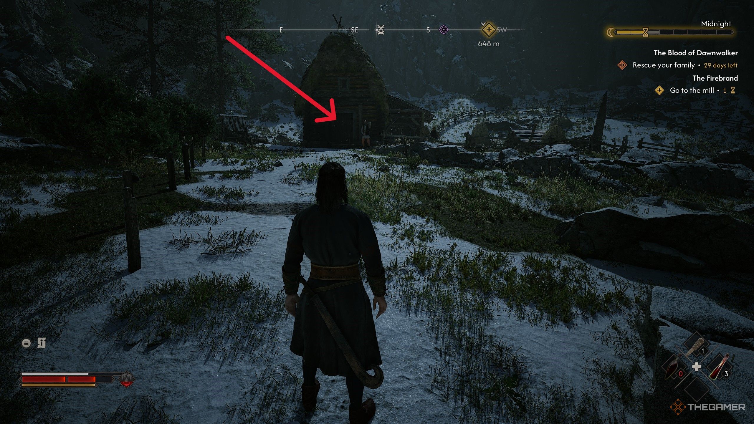 A player using the best early game weapons in The Blood of Dawnwalker.
